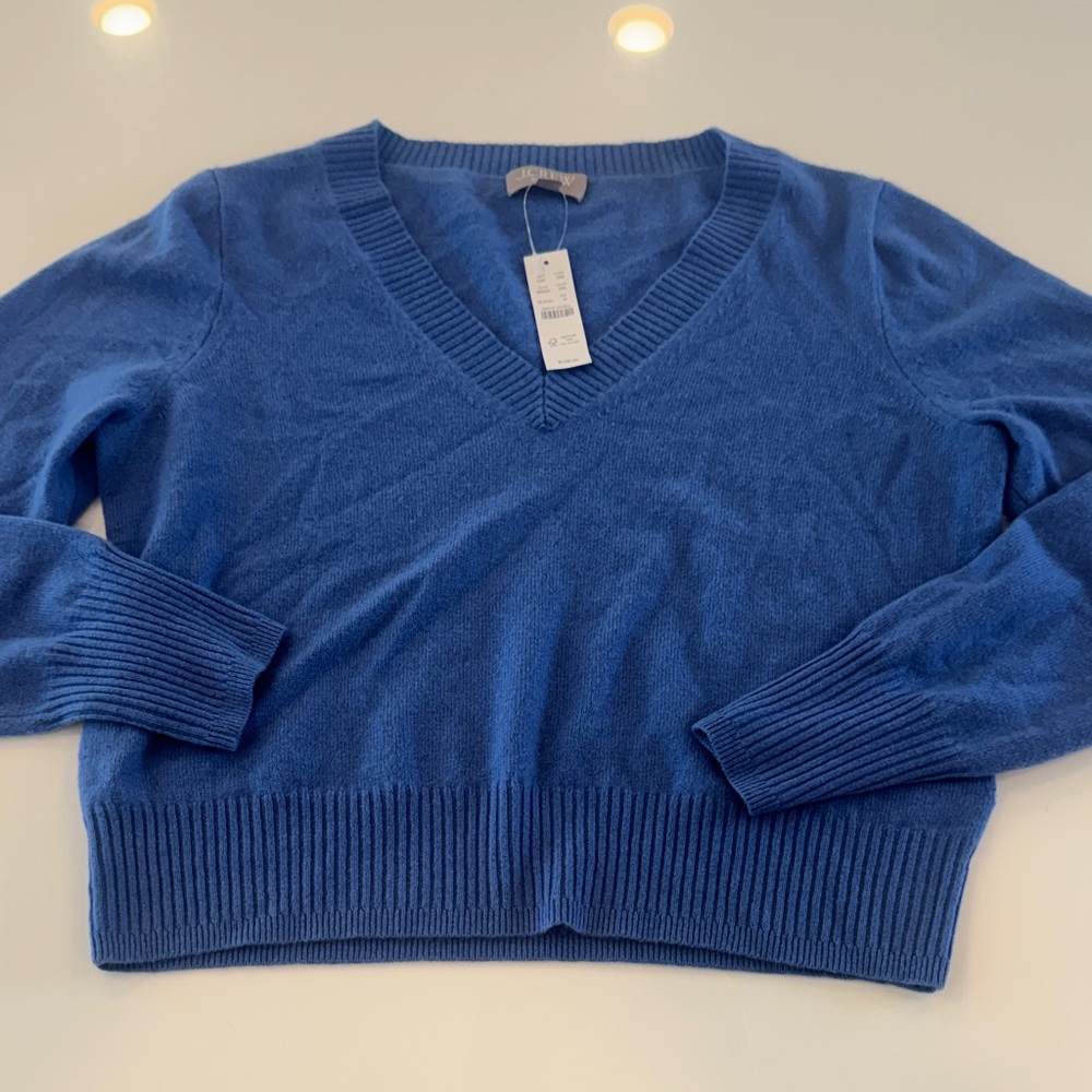 J. Crew Blue V-Neck Cashmere Sweater